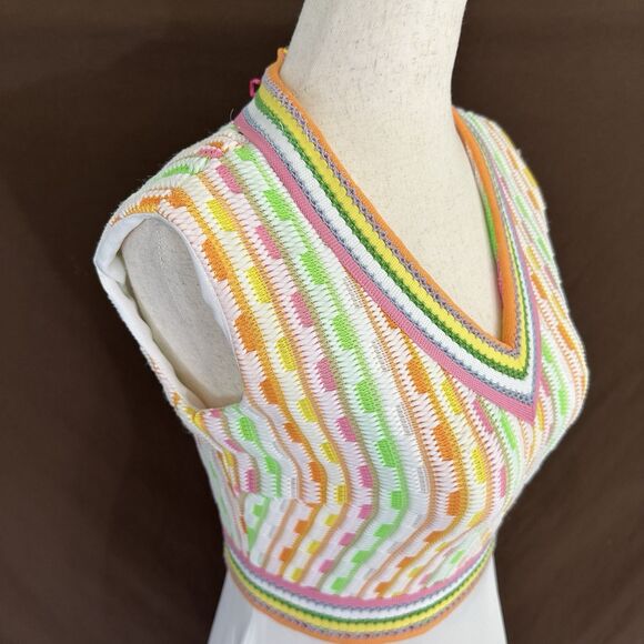 Vintage 60s 70’s Handmade Retro Maxi Dress Empire Waist XS Rainbow - Picture 5 of 7